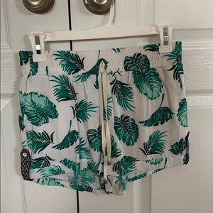 white and green, flowy, beach shorts